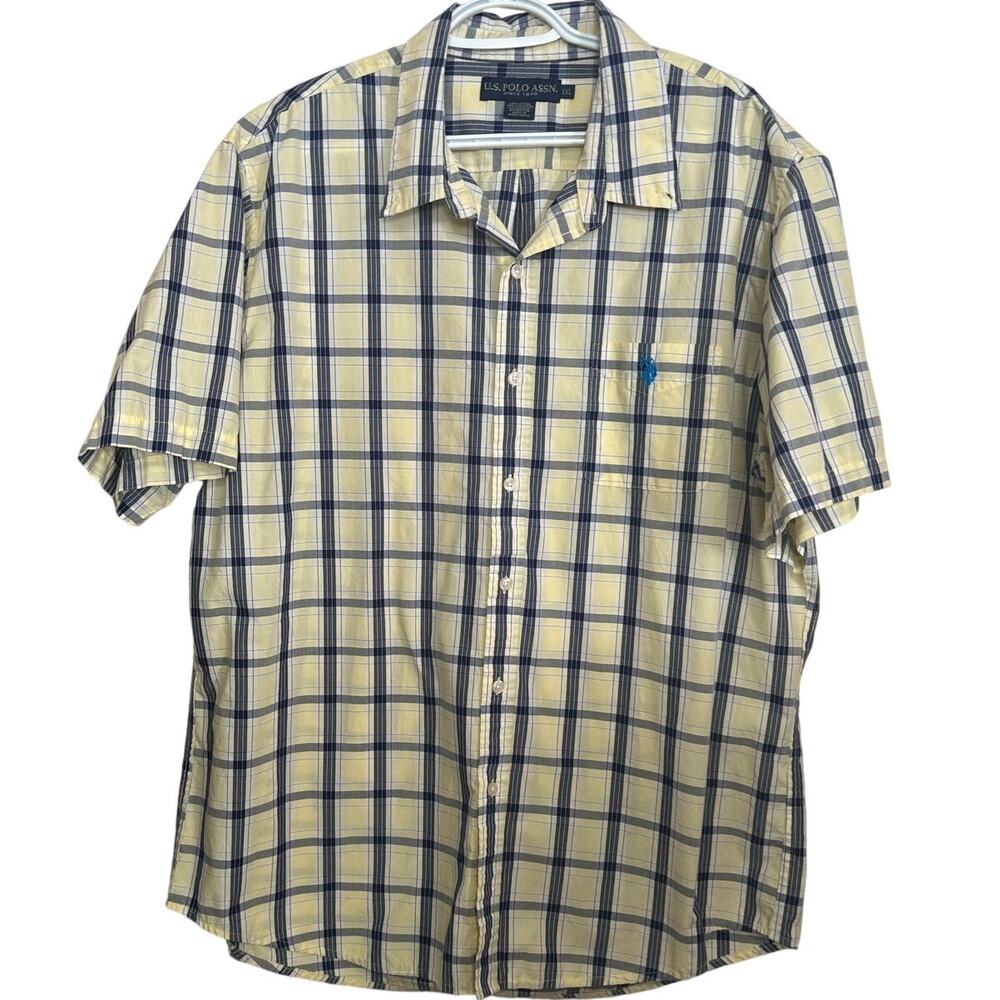 U.S. Polo Assn. Men's Yellow Gray Short Sleeve Button Down Shirt Size XXL‎